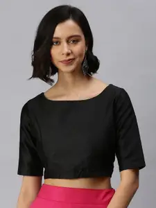 De Moza Women Black Solid Jaquard Saree Blouse