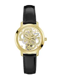GUESS Women Skeleton Leather Straps Analogue Watch GW0383L1
