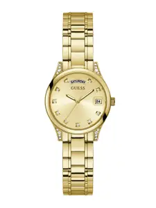 GUESS Women MINI AURA Gold-Toned Dial & Gold Toned Analogue Multi Function Watch GW0385L2