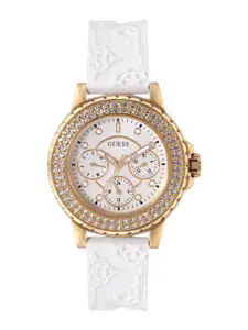 GUESS Women Embellished Dial & Textured Straps Analogue Watch- GW0411L1