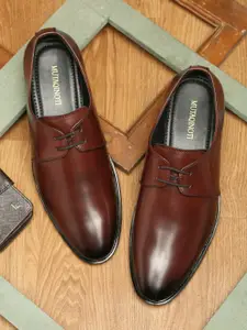MUTAQINOTI Men Burgundy Round Toe Leather Formal Shoes