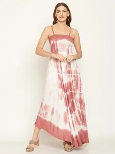 Aawari Rose & White Tie and Dye Smocked Maxi Dress