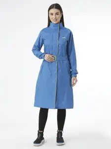 Zeel Women Blue & Yellow Solid Full Length Rain Jacket