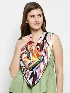 Dupatta Bazaar Women White & Blue Abstract Printed Satin Scarf