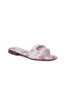 FABBMATE Women White Printed Ballerinas with Bows Flats