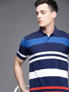Allen Solly Men Navy Blue & White Striped Pure Cotton T-shirt