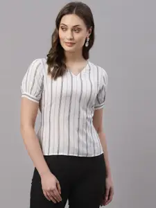Selvia White & Grey Striped Pure Cotton Top