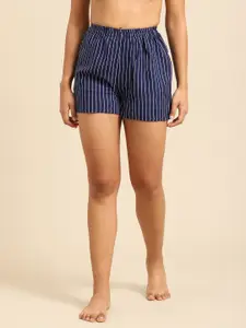 Katn India Women Navy Blue & White Striped Lounge Shorts