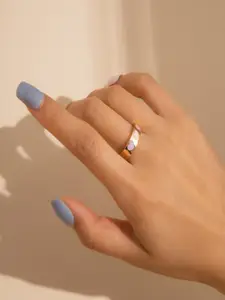 AQUASTREET Gold-Plated & Multi-Coloured Heart Engraved Band Finger Ring