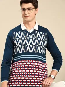 Anouk Men Blue & White Cable Knit Pullover