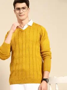Anouk Men Mustard Yellow Cable Knit Pullover