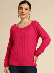 Anouk Women Pink Pure Acrylic Cable Knit Pullover
