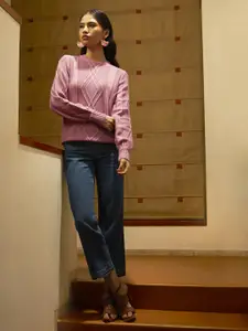 Anouk Women Pink Self Design Pullover