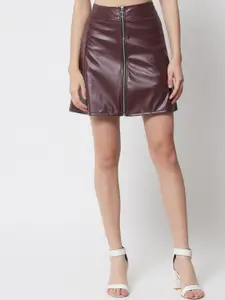Kotty Women Brown Solid Above Knee Length A-Line Skirt