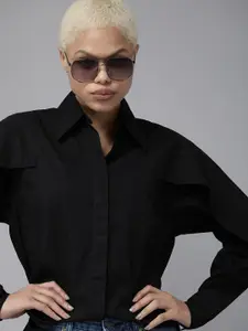 Roadster Women Black Spread Collar Casual Shirt