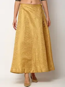 Miaz Lifestyle Women Gold-Coloured Self-Design Flared Max Skirt