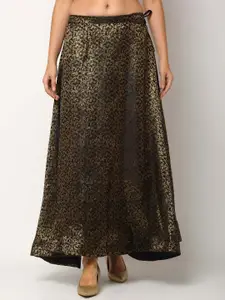 Miaz Lifestyle Black & Gold-Coloured Self-Designed A-Line Maxi Skirt