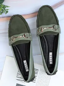ELLE Women Olive Green Solid Loafers