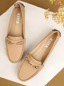 ELLE Women Beige Western Embellished Synthetic Loafers