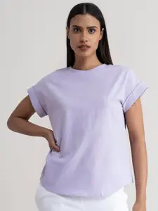 FableStreet Lavender Solid Extended Sleeves Linen Top