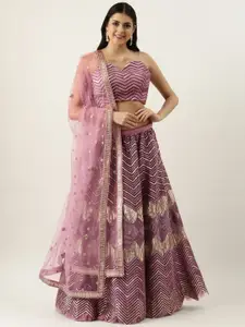 panchhi Lavender & Golden Net Sequinned Semi-Stitched Lehenga & Blouse with Dupatta