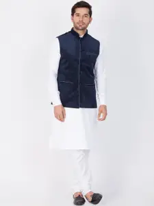 VASTRAMAY Men White Layered Kurta with Churidar