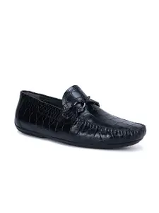 ROSSO BRUNELLO Men Black Textured Leather Driving Shoes