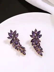 Yellow Chimes Women Purple Classic Leafy Design Crystal Drop Earrings