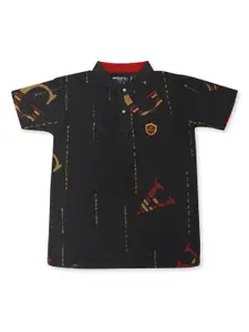 earth conscious Boys Charcoal Typography Printed Mandarin Collar T-shirt