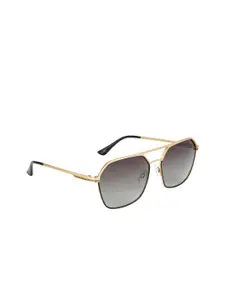 OPIUM Men Grey Lens & Gold-Toned Rectangle Sunglasses with Polarised Lens
