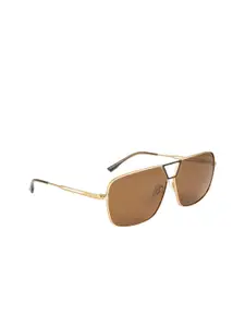 OPIUM Men Brown Lens & Gold-Toned Rectangle Sunglasses with Polarised Lens OP-1883-C01
