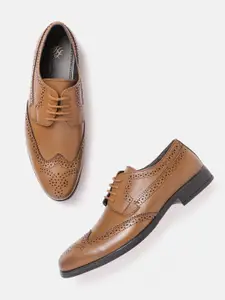 House of Pataudi Men Tan Brown Handcrafted Formal Brogues