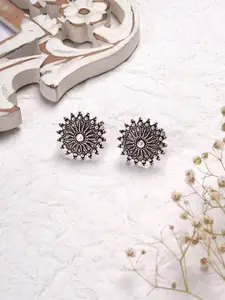 TEEJH Oxidised Silver-Toned & Floral Design Detailed Toe Ring