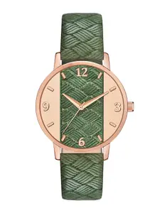 PERCLUTION ENTERPRISE Women Green Printed Dial & Green Leather Straps Analogue Watch