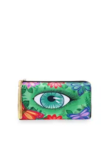 Sabhyata Women Green & Red Ethnic Motifs Printed Zip Around Wallet