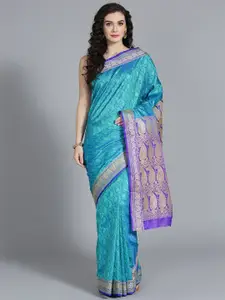 Chhabra 555 Blue & Purple Woven Design Zari Art Silk Banarasi Saree
