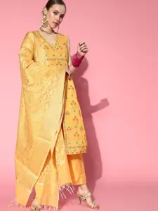 Chhabra 555 Yellow & Green Unstitched Dress Material