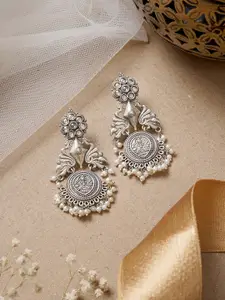 TEEJH Silver-Toned Contemporary Drop Earrings