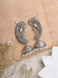 TEEJH Silver-Toned Contemporary Chandbalis Earrings