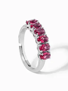 March by FableStreet Rhodium-Plated 925 Sterling Silver Pink Zircon Half Eternity Ring