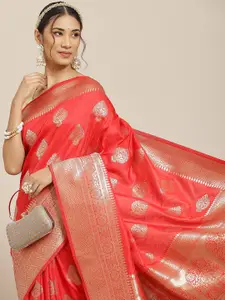 Warthy Ent Red Ethnic Motifs Zari Silk Blend Kanjeevaram Saree