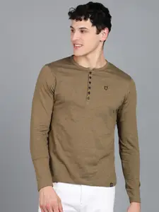 Urbano Fashion Men Olive Green Solid Pure Cotton T-shirt