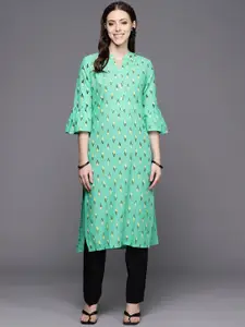 Varanga Women Sea Green & Black Printed Bell Sleeves Kurta