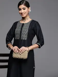 Libas Women Navy Blue Ethnic Motifs Yoke Design Kurta