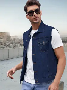 Urbano Fashion Men Regular Fit Washed Sleeveless Denim Jacket