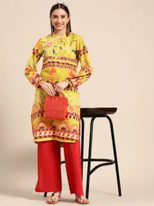 Sangria Women Mustard Yellow & Red Bandhani Printed Pure Cotton Kurta