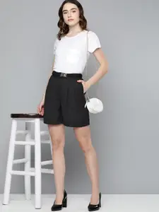 Chemistry Women Black Solid Shorts with a Belt