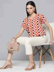 Chemistry Cotton Geometric Print Extended Sleeves Top