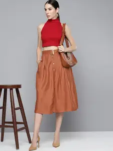 Chemistry Button Detail Casual A-Line Skirt With Belt