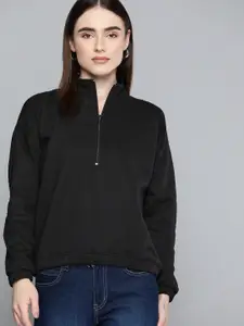 Chemistry Women Black Solid Fleece Sweatshirt